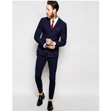 Мужской осенний деловой костюм ручной работы, синего цвета, размера плюс, смокинг, Свадебный костюм на заказ 2024 - купить недорого
