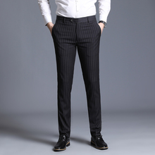 29-38 Streetwear Formal Dress Pants Men Fashion Pocket Side Office Trousers Men Stretch Striped Wedding Pant for Business Man 2024 - buy cheap