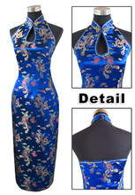 Navy Blue Traditional Chinese Women's Satin Halter Cheongsam Long Qipao Backless Dress Costume Clothing S M L XL XXL XXXL J3400 2024 - buy cheap