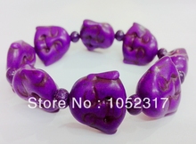 Pulsera de Cabeza de Buda tallada con cuentas de howlita, piedra púrpura clásica, ajustable, regalo de fiesta para mujer hermosa 2024 - compra barato