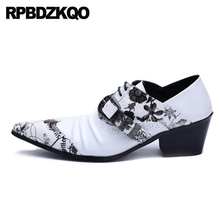 Sapato masculino de salto alto bico fino, calçado feito a mão em couro, estilo oxford com estampa floral, branco, metal 2024 - compre barato