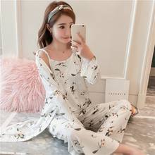 Autumn Pyjamas 3 pcs Set Women Nightwear Sexy Girl Milk Silk Sleepwear For Girl 2024 - buy cheap