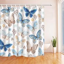 Cortina de banho vintage em tecido de poliéster, aquarela de borboletas voadoras em tecido de poliéster à prova d' água para banheiro 2024 - compre barato