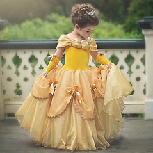 Платье принцессы Belle, многослойное, Формальное, вечернее, желтое, бальное платье с бантом для детей, кружевная, Карнавальная одежда 2024 - купить недорого