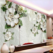 wellyu Custom large - scale murals color carving magnolia living room television background wall art glass  fabric wallpaper 2024 - buy cheap