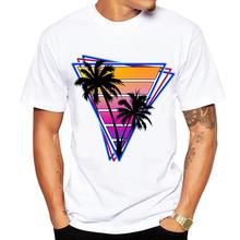 Повседневная мужская футболка, новинка, летняя футболка с короткими рукавами в ретро стиле, с принтом логотипа Synthwave, удобная Мужская хлопковая футболка 2024 - купить недорого