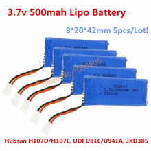 5 pçs/lote Bateria 3.7 v 500 mah 25c Lipo Bateria Recarregável para Hubsan X4 H107D/H107L UDI U816/JXD385 U941A Walkera Frete Grátis 2024 - compre barato