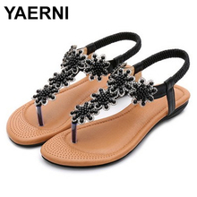 Yaerni2019flat moda casual sandálias femininas confortáveis sapatos de praia de fundo macio cordão contas flip flops sandálias tamanho 35-41e858 2024 - compre barato