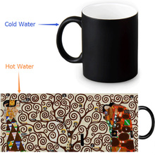 Tazas mágicas personalizadas de 12 OZ, cuadro de Gustav Klimt de café, té y Taza de leche, cambio sensible al calor de Color negro a blanco, Taza de cerámica 2024 - compra barato
