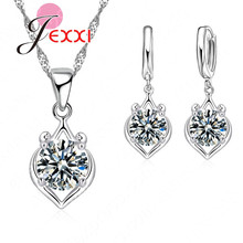 New Big Sale Wedding Jewelry Sets for Women Real 925 Sterling Silver Crystal Pendant Necklace Drop Earrings Sets 2024 - buy cheap