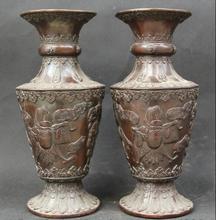 S00924  12" Marked Chinese Bronze Dragon Winged Garuda Bird Flower Bottle Vase Pair 2024 - buy cheap