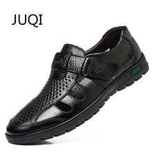 JUQI Men'S Genuine Leather Sandals Shoe Men Summer Casual Fisherman Shoes For Leather Hollow Breathabl Moccasins Rubber Shoes 2024 - buy cheap