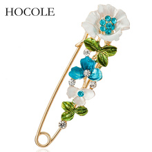HOCOLE New Arrive Beautiful Purple/Blue/Pink Rhinestone Flower Brooches Hijab Pins for Women Suit Scarf Brooch Pin Jewelry Gift 2024 - buy cheap