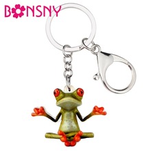 Bonsny Acrylic Meditation Frog Key Chains Keychains Ring Cartoon Animal Jewelry For Women Girls Ladies Bag Car Purse Charms Gift 2024 - buy cheap