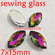 252pcs 7x15mm Rainbow Color Horse Eye Sew On Crystal Glass Navette Fancy Stone With Silver Metal Claw Setting 4holes Closed Back 2024 - buy cheap