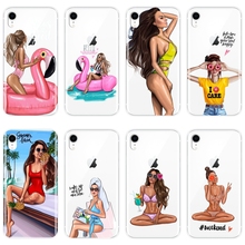 Capa de silicone macia para celular, para iphone 6 s 6 s 7 8 x xr xs max, preta, sexy, menina, verão, biquíni, capa traseira para iphone 8 7 6 s 6 s plus 2024 - compre barato