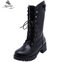 Sgesvit-Botas de tacón cuadrado para mujer, botines con plataforma y cordones, color negro, marrón y Beige, B928, invierno, 2019 2024 - compra barato