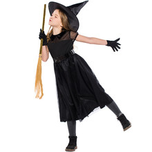 Новое поступление, Детский костюм ведьмы на Хэллоуин для вечеринки, карнавальный черный костюм для девочек, платье ведьмы с шляпой и поясом 2024 - купить недорого
