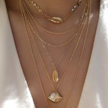 6 Pcs/Set Fashion Women Necklace Round Shell Shell Scallop Pearl Pendant Multi-layer Gold Necklace Girl Beach Jewelry 2024 - buy cheap