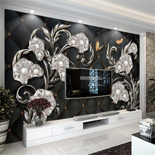 wellyu High-end luxury 3D three-dimensional jewelry flowers soft TV background wall custom large mural wallpaper 2024 - buy cheap