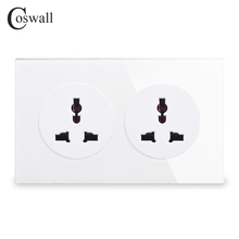 Coswall Crystal Tempered Pure Glass Panel 13A 2 Gang Universal Wall Power Socket Grounded With Child Protective Lock 146 Type 2024 - buy cheap