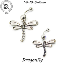 BOG- Surgical Steel With Clear Gem Dragonfly Vintage  Logos Navel Piercing Rings For Sexy Women Fashion Jewelry 14g 2024 - buy cheap