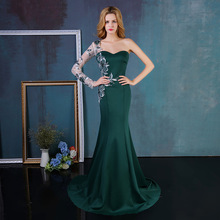 vestidos de novia 2019 Vintage Dark Green Embroidery One Shoulder Long Evening Dresses Mermaid Prom Party Gowns  Robe De Soriee 2024 - buy cheap