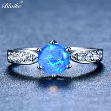 Anillos Blaike de Color plateado para mujer, anillo de ópalo de fuego grande redondo azul, joyería de moda, regalos de novia de piedra natal 2024 - compra barato