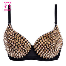 Mujer Sexy remaches sujetadores con tachuelas Mujer Fiesta Disco ramillete Club sujetadores push-up Tops ropa interior SteamPunk sujetador Lencería de talla grande 2024 - compra barato