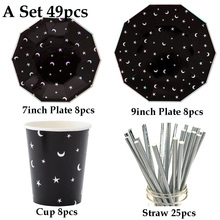 49pcs/set Black Star Disposable Gilding Tableware Party Paper Plates Cups Napkin Baby Shower Birthday Party Supplies 2024 - buy cheap