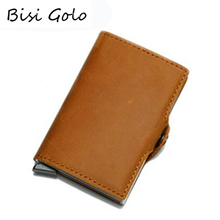 BISI GORO New Style Wallet Genuine Leather Unisex Business Card Holder Metal Rfid Blocking Mini Slim Wallet Hasp Travel Purse 2024 - buy cheap