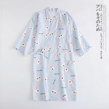 Cute Striped Rabbit Women Kimono Robes 100% Gauze Cotton Bathrobe Female Summer Thin Lengthen Dressing Gown Ladies Home Robe 2024 - buy cheap