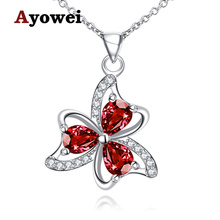 Ayowei Wedding Special gift Cubic Zirconia red Crystal Fashion Silver Necklace Pendant Jewelry LNS668A 2024 - buy cheap