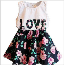 Baby Girls Clothing Set 2018 Summer Baby Girls Love Letters Printed Sleeveless Vest+ Floral Skirt 2PCS Sets Baby Girl Clothes 2024 - buy cheap