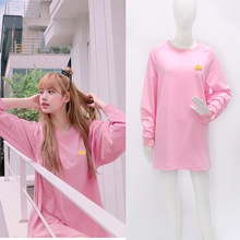 Kpop-sudaderas con capucha para mujer, jersey de cuello redondo en la sección larga, ropa holgada de color rosa de estilo coreano para chica 2024 - compra barato