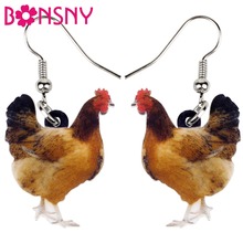 Bonsny Acrylic Floral Chicken Hen Earrings Big Long Dangle Drop Novelty Farm Fowl Jewelry For Women Girls Cartoon Animal Charms 2024 - buy cheap