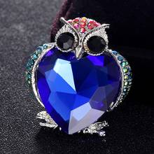Brand Blue Rhinestone owl brooches jewelry for men's new year couple jewelry fashion Antique silver vintage pin brooch broches 2024 - buy cheap