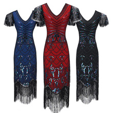 3 Colors new Top Gold Red Blue Handmade Black Vintage Sequin Embroidery Sexy Prom Women Cocktail Dresses Party Vestidos 880 2024 - buy cheap