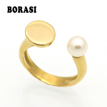 New Arrival Top Quality Fashion Brand Female Love Jewelry Freshwater Pearl Ring Gold Color Black Stone Nail Rings For Women Gift 2024 - buy cheap