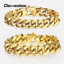 Davieslee 316L stainless steel Curb Bracelet for Men Hand Link Chain Jewelry for Male 13/15mm Gold Color Mens Bracelets LHBM121 2024 - buy cheap