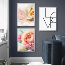 Arte e pintura de parede em tela para sala de estar, flor rosa, peônia, citação, escandinavo, nórdico, posteres e impressões, pintura de parede 2024 - compre barato