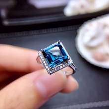 Классическое элегантное простое квадратное кольцо с натуральным синим топазом, кольцо с натуральным драгоценным камнем, Серебро S925, для женщин, для вечеринки, подарок, ювелирное изделие 2024 - купить недорого