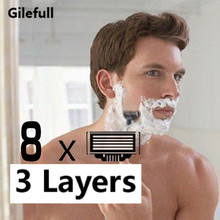 Cuchillas de afeitar de alta calidad para el cuidado facial de los hombres, de 3 capas hojas de afeitar, aptas para MANGO Mach3, 8 unids/lote 2024 - compra barato