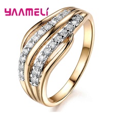 New Amazing Classic Gold Color Finger Rings 925 Sterling Silver Geometric Women/Lady/Girlfriend Wedding Party Jewelry 2024 - buy cheap