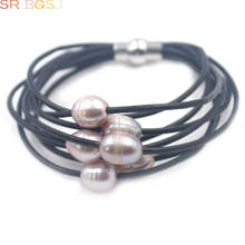 Free Shipping On Sale! Gift Packed! 10-12mm Freshwater Pearl 8-Strand Style Leather Cord Magnetic Jewelry Women Bracelet  7.5-8" 2024 - buy cheap