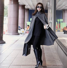 Casaco feminino manga longa de lã, mais novo casaco de outono inverno, poncho morcego, capa feminina com manto quente 2024 - compre barato