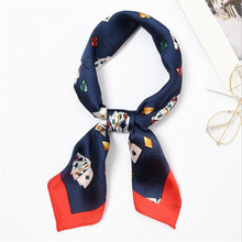 New 70x70cm Women Multifunction Polyester Silk Scarf Poker Printed Satin Small Square Wraps Scarves Shawl Headbands Neck Ties 2024 - buy cheap