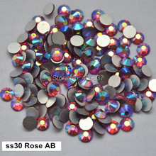 Free Shipping! 288pcs/Lot, ss30 (6.3-6.5mm) Rose AB Flat Back Non Hotfix Nail Art Rhinestones 2024 - buy cheap