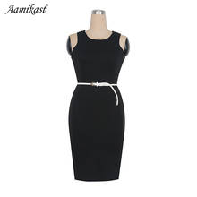 Aamikast 2019 Womens Elegant Sleeveless Belted Wear To Work Office Business Party Casual Summer Bodycon Slim Fitted Pencil Dress 2024 - buy cheap