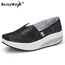 Туфли BeckyWalk женские холщовые, повседневная обувь на платформе, на толстой подошве, кроссовки без шнуровки, криперы, весна-лето, WSH2930 2024 - купить недорого